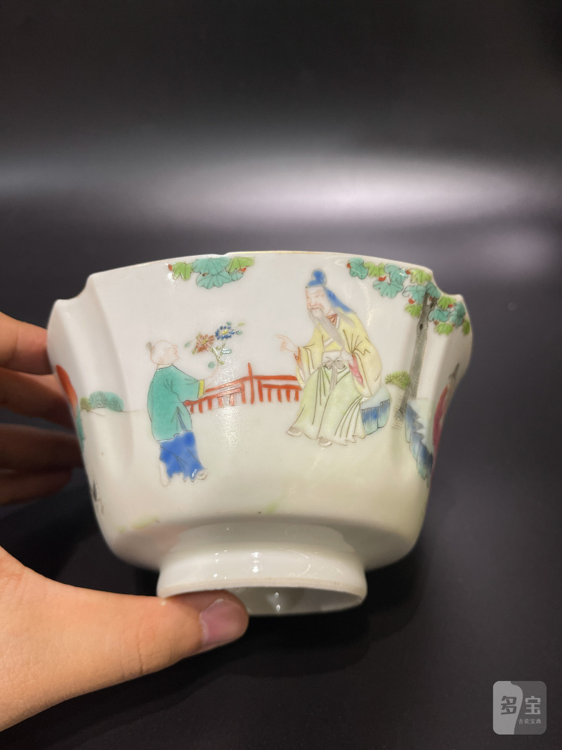 清道光 粉彩爱莲图四方碗 - 图6